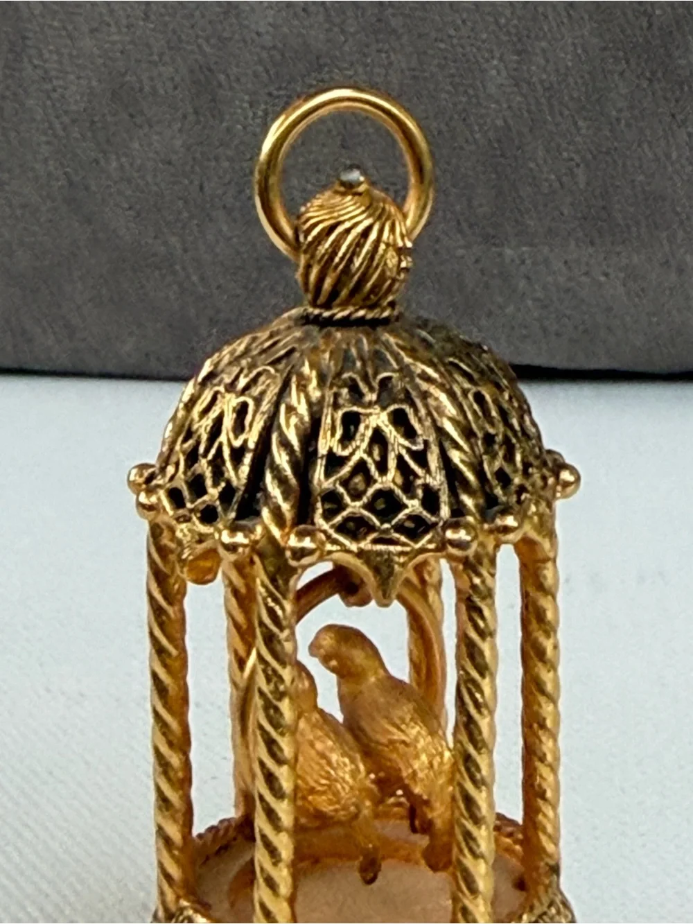 Vtg 60s Parfums Corday Birdcage Love Birds Solid Perfume Compact Pendant